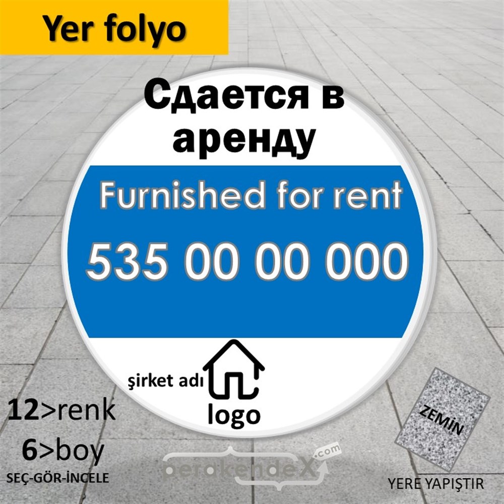 Rusça Eşyalı Kiralık Yazısı 004 YER - ZEMİN FOLYO,  VİNİL -oval,tek yön baskıyer - zemin folyo,  vinil