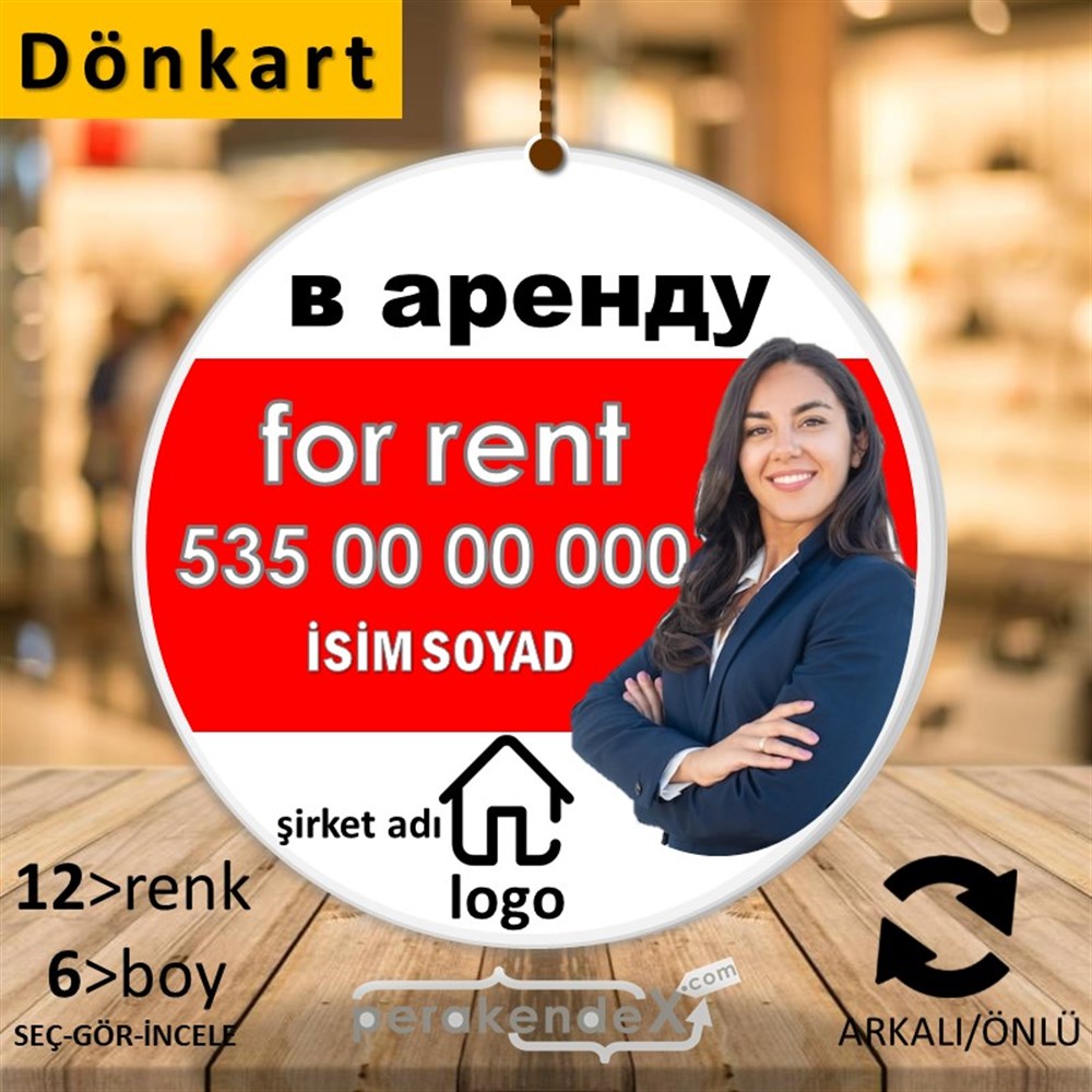 Rusça Kiralık Yazısı 002 DÖNKART -oval,çift yön baskıdön-kart
