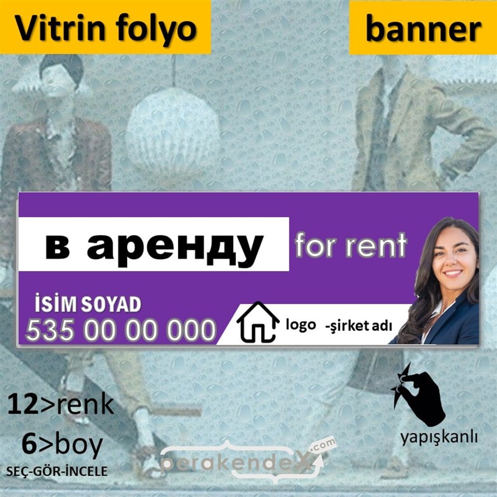 Rusça Kiralık Yazısı 002 VİTRİN, CAM FOLYO,  VİNİL (BANNER) -dikdörtgen,tek yön baskıvitrin - cam folyo,  vinil