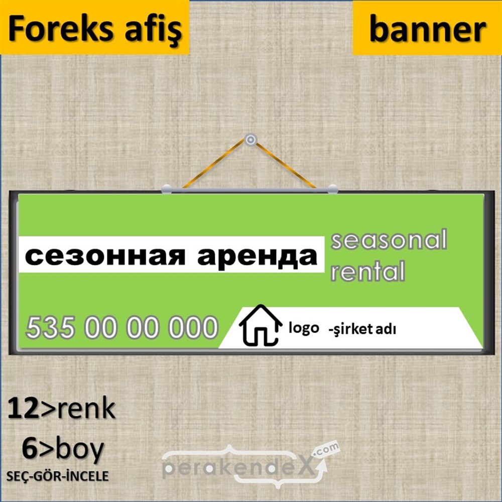 Rusça Sezonluk Kiralık Yazısı 004 SERT PLASTİK POSTER,  AFİŞ (BANNER) -dikdörtgen,tek yön baskısert plastik poster,  afiş
