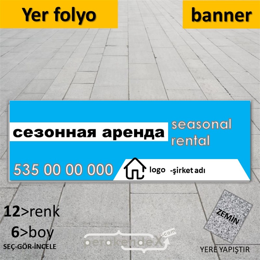 Rusça Sezonluk Kiralık Yazısı 004 YER - ZEMİN FOLYO,  VİNİL (BANNER) -dikdörtgen,tek yön baskıyer - zemin folyo,  vinil