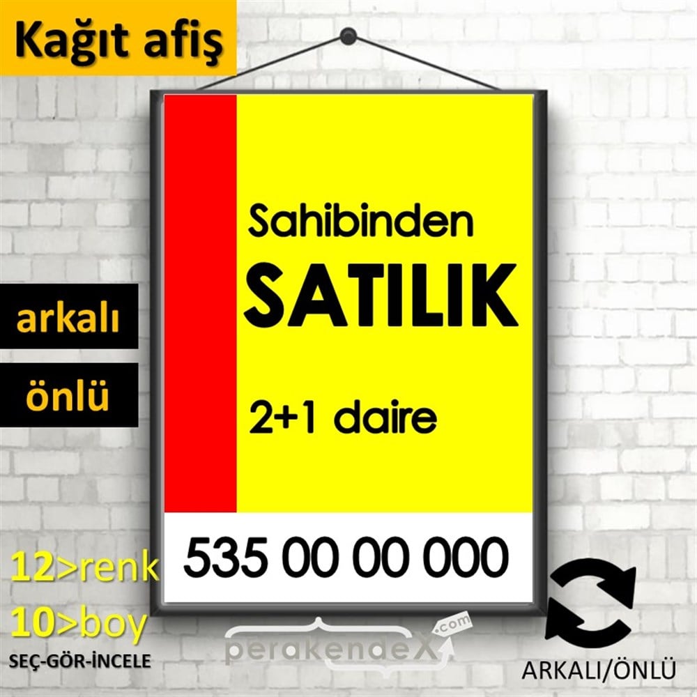Sahibinden Satılık Yazısı 006 KAĞIT POSTER,  AFİŞ -dikdörtgen,çift yön baskıkağıt poster,  afiş