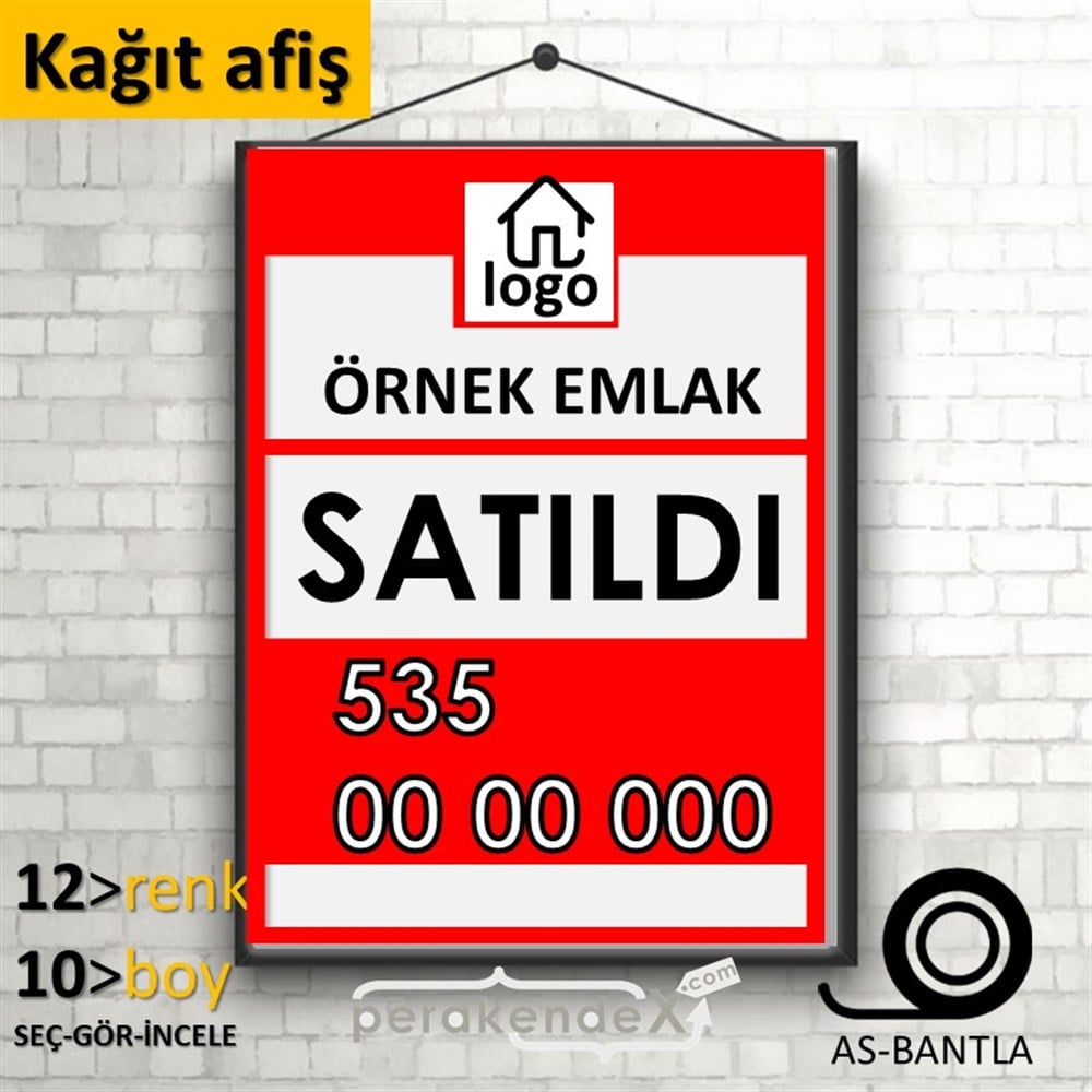 Satıldı Yazısı 001 KAĞIT POSTER,  AFİŞ -dikdörtgen,tek yön baskıkağıt poster,  afiş