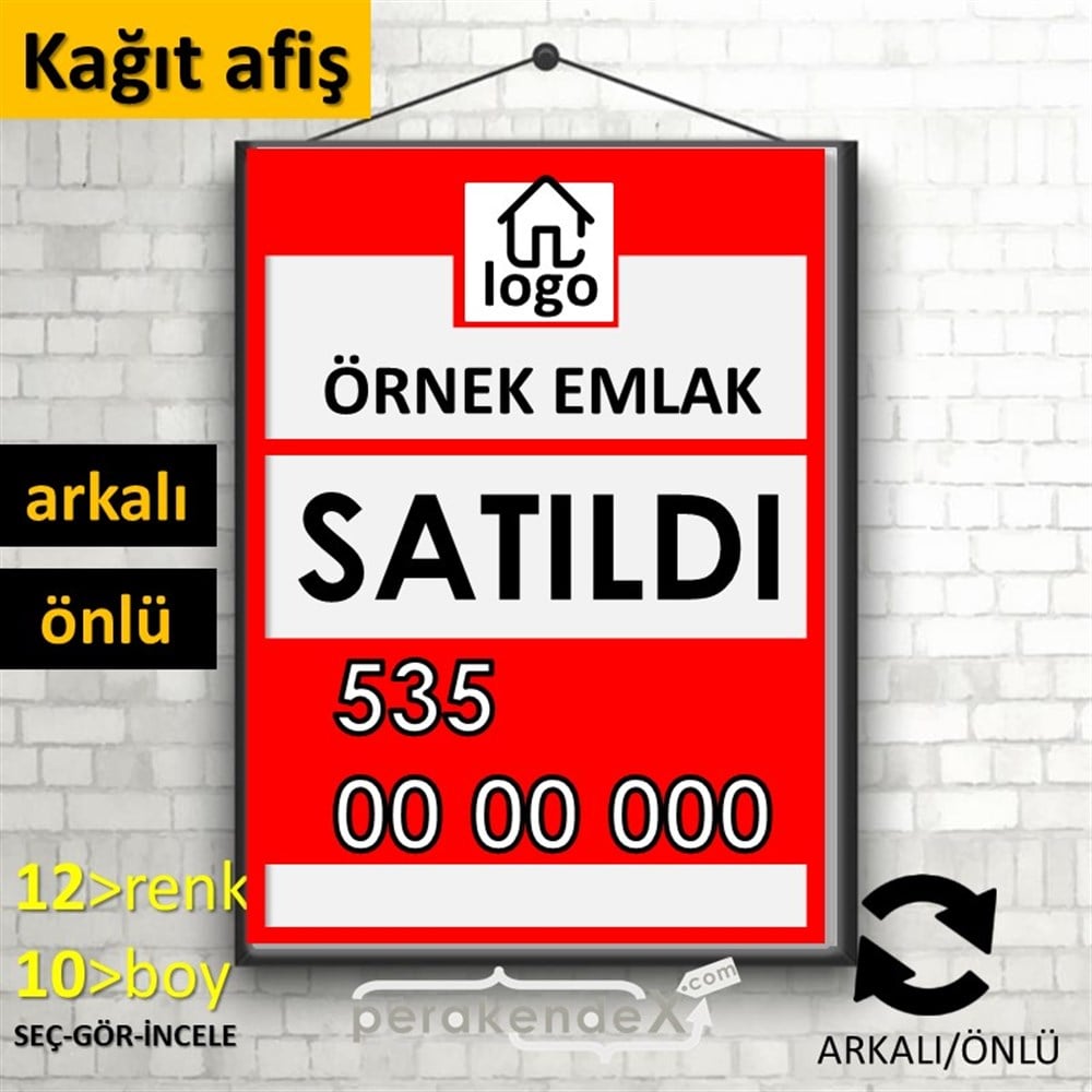 Satıldı Yazısı 001 KAĞIT POSTER,  AFİŞ -dikdörtgen,çift yön baskıkağıt poster,  afiş
