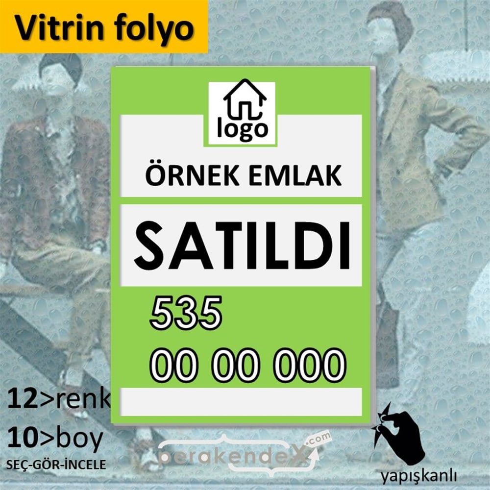 Satıldı Yazısı 001 VİTRİN - CAM FOLYO,  VİNİL -dikdörtgen,tek yön baskıvitrin - cam folyo,  vinil