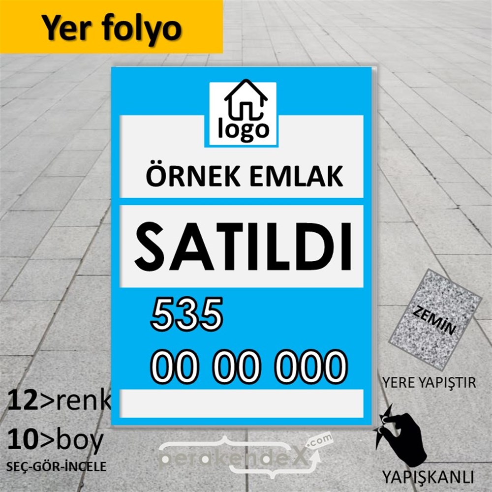 Satıldı Yazısı 001 YER - ZEMİN FOLYO,  VİNİL -dikdörtgen,tek yön baskıyer - zemin folyo,  vinil