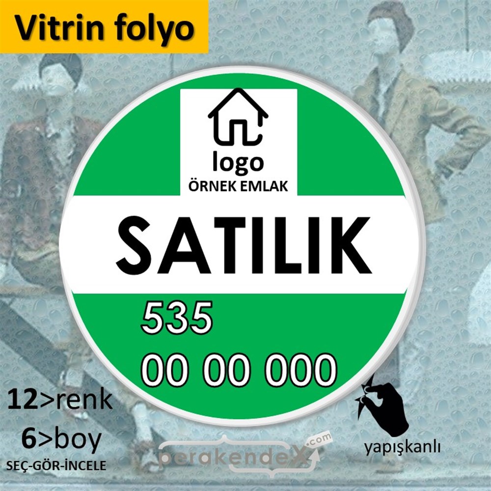 Satılık Yazısı 001 VİTRİN - CAM FOLYO,  VİNİL -oval,tek yön baskıvitrin - cam folyo,  vinil