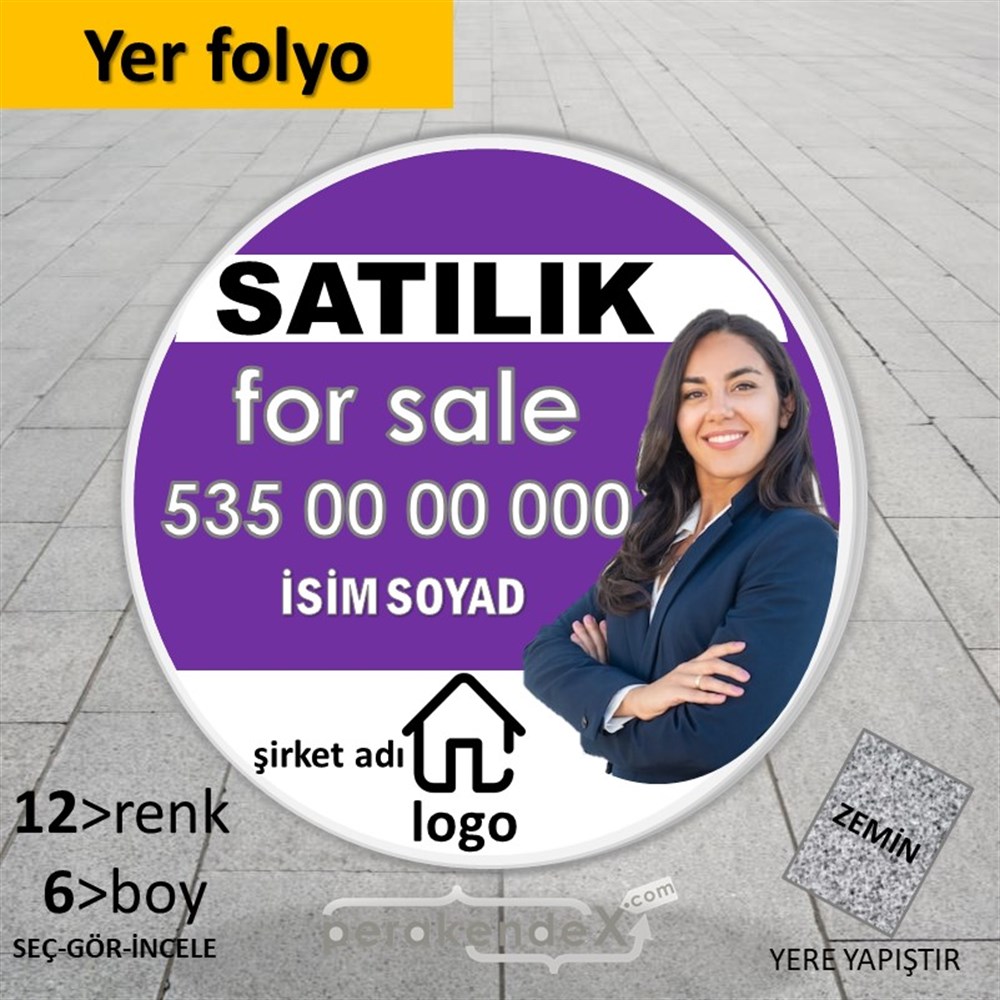 Satılık Yazısı 002 YER - ZEMİN FOLYO,  VİNİL -oval,tek yön baskıyer - zemin folyo,  vinil