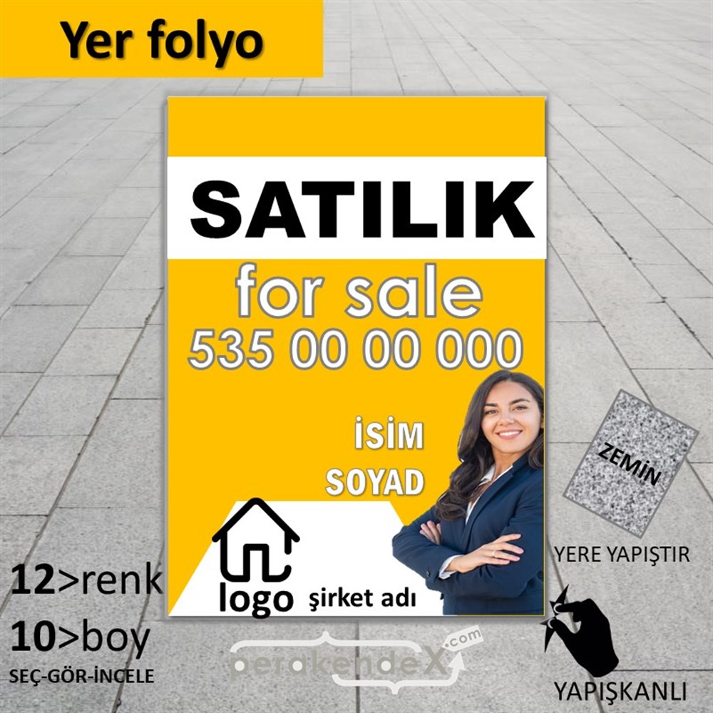 Satılık Yazısı 002 YER - ZEMİN FOLYO,  VİNİL -dikdörtgen,tek yön baskıyer - zemin folyo,  vinil