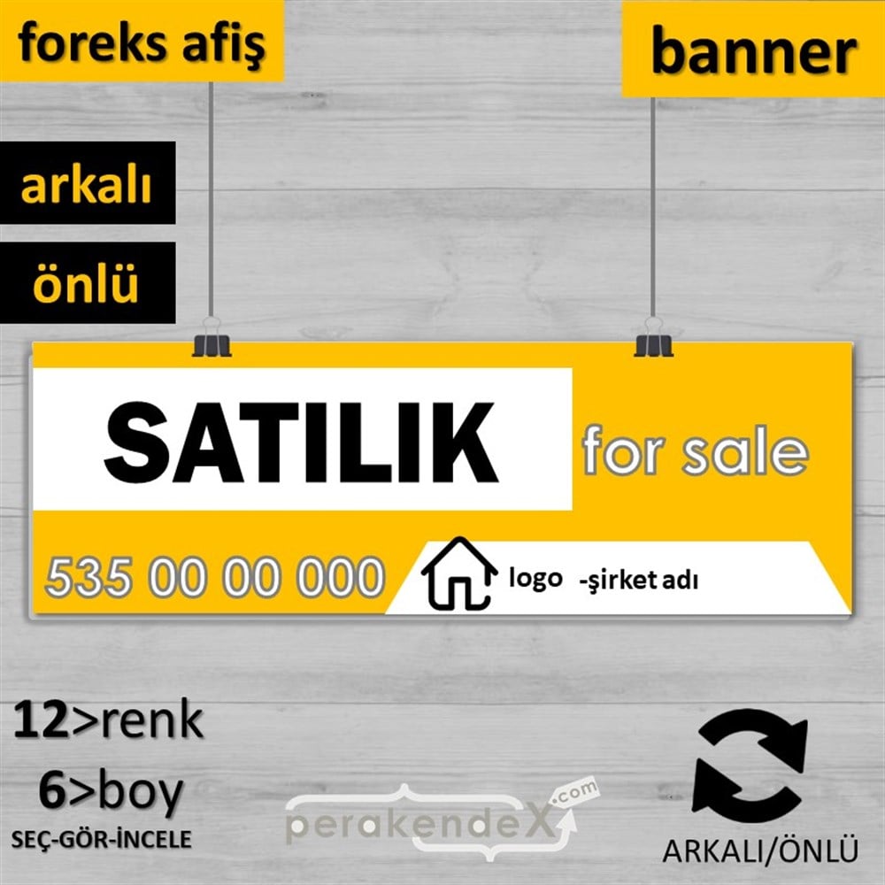 Satılık Yazısı 003 SERT PLASTİK POSTER,  AFİŞ (BANNER) -dikdörtgen,çift yön baskısert plastik poster,  afiş