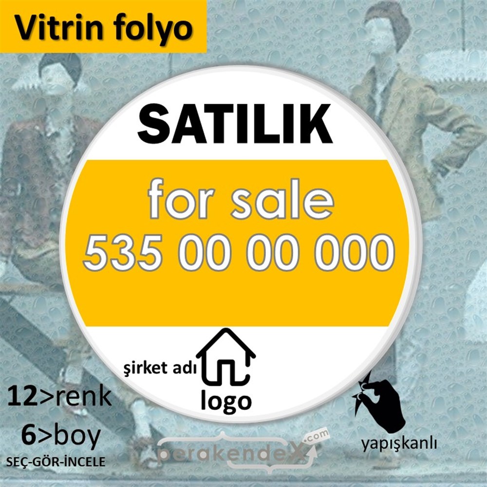 Satılık Yazısı 003 VİTRİN - CAM FOLYO,  VİNİL -oval,tek yön baskıvitrin - cam folyo,  vinil