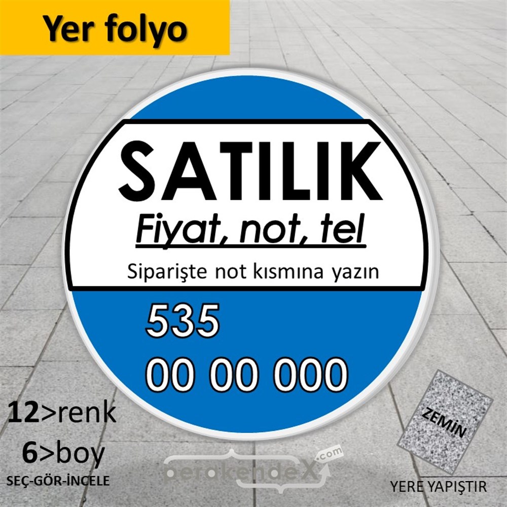 Satılık Yazısı 005 YER - ZEMİN FOLYO,  VİNİL -oval,tek yön baskıyer - zemin folyo,  vinil