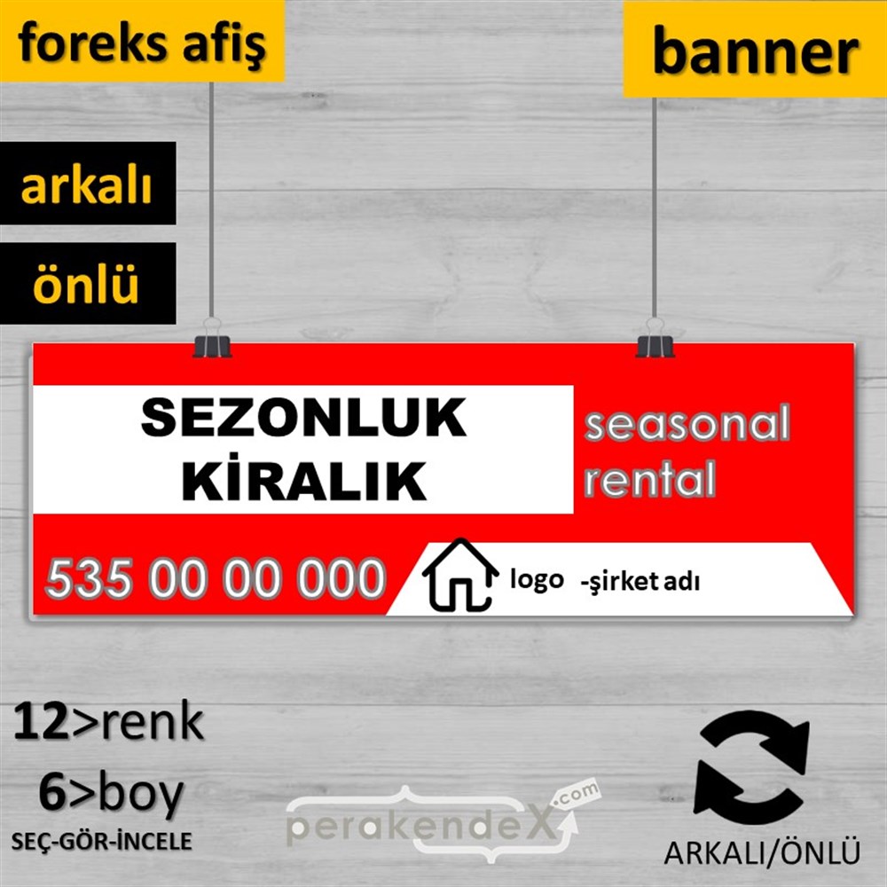 Sezonluk Kiralık Yazısı 004 SERT PLASTİK POSTER,  AFİŞ (BANNER) -dikdörtgen,çift yön baskısert plastik poster,  afiş