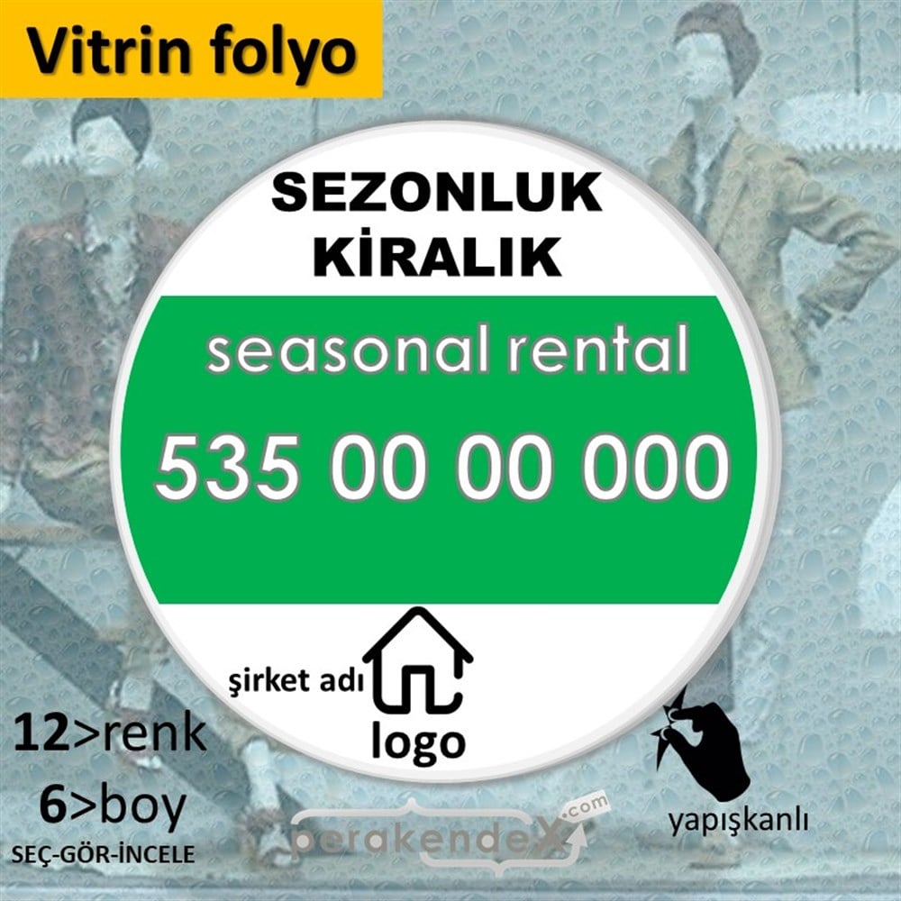 Sezonluk Kiralık Yazısı 004 VİTRİN - CAM FOLYO,  VİNİL -oval,tek yön baskıvitrin - cam folyo,  vinil