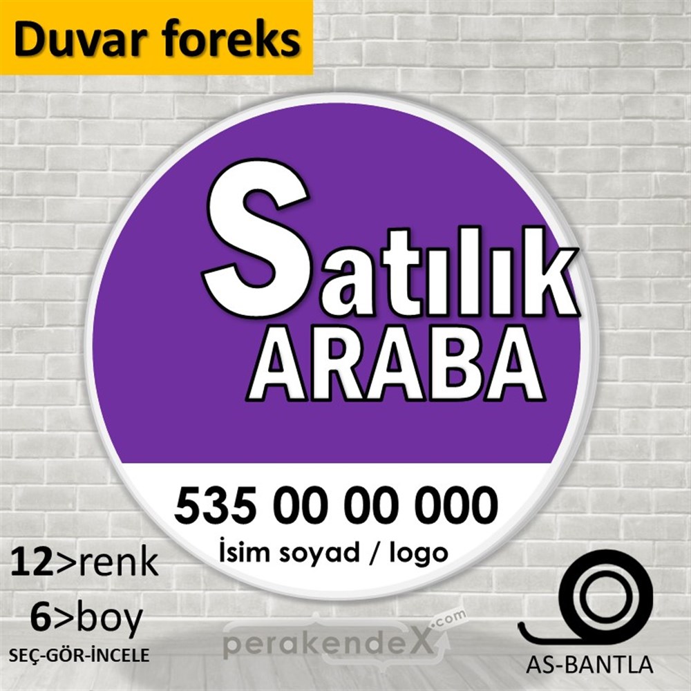 Tr İngilizce Satılık Araba Yazısı 008 SERT PLASTİK POSTER,  AFİŞ -oval,tek yön baskısert plastik poster,  afiş