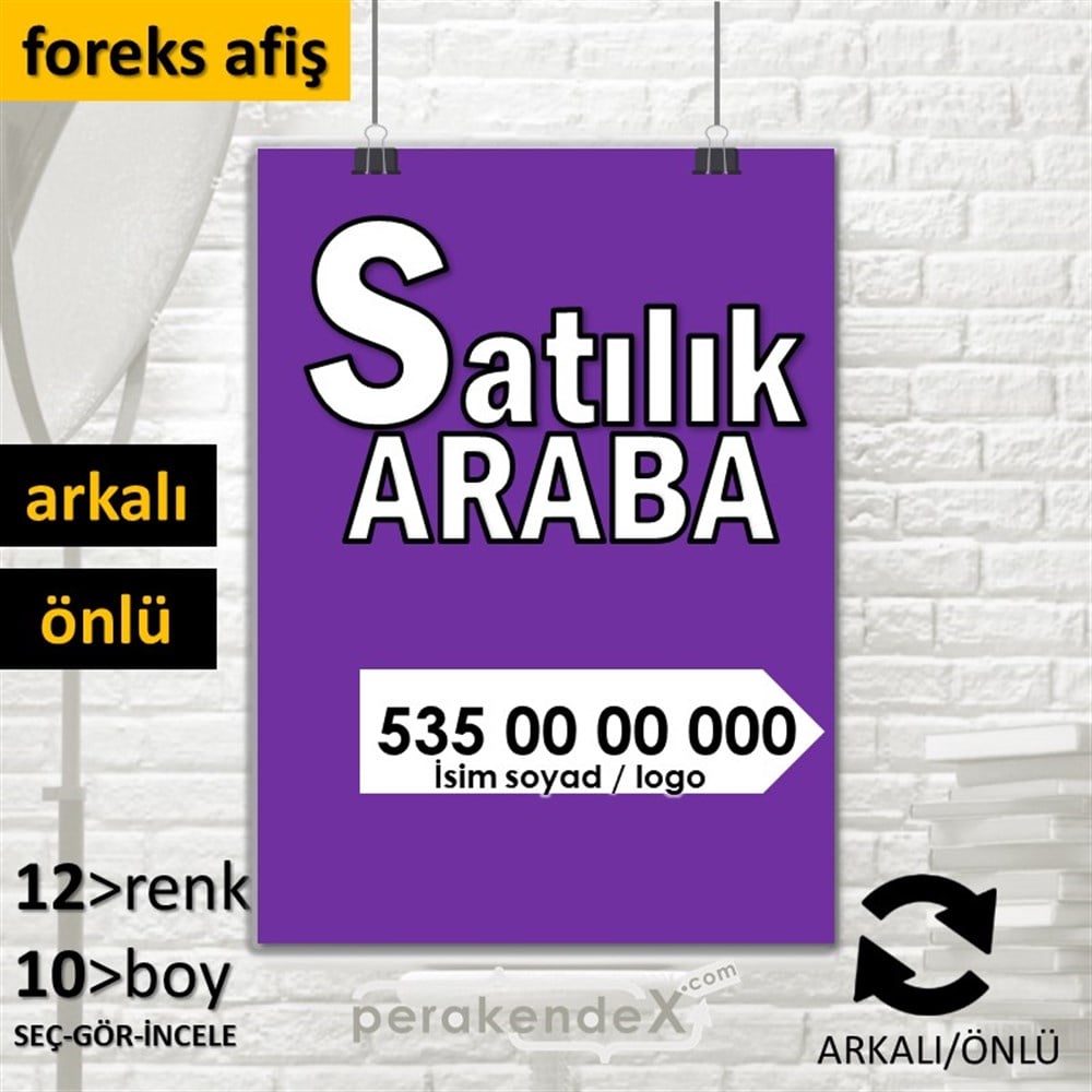 Tr İngilizce Satılık Araba Yazısı 008 SERT PLASTİK POSTER,  AFİŞ -dikdörtgen,çift yön baskısert plastik poster,  afiş