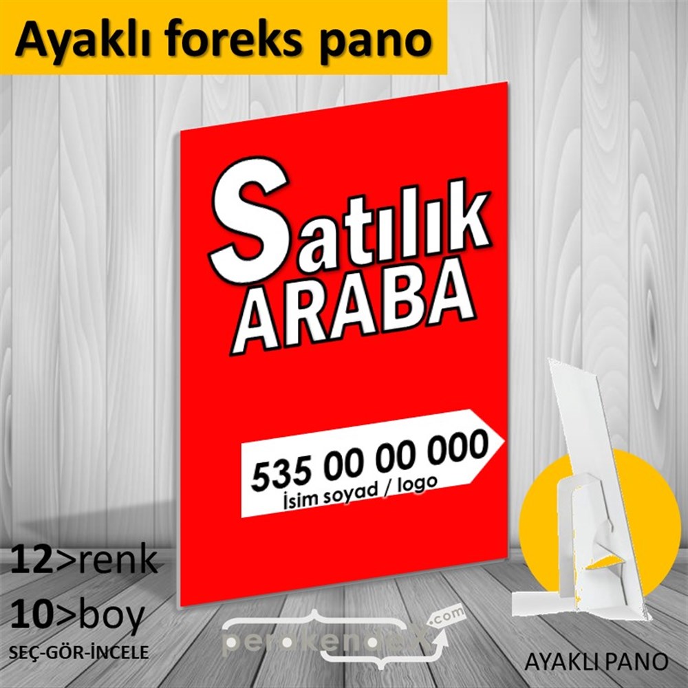 Tr İngilizce Satılık Araba Yazısı 008 KARTON AYAKLI POSTER,  PANO -dikdörtgen,tek yön baskıkarton ayaklı poster,  pano