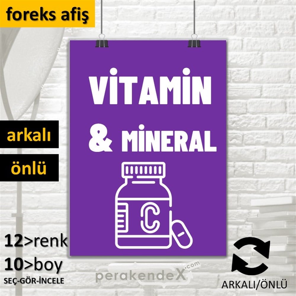 Vitamin Ve Mineral Yazısı SERT PLASTİK POSTER,  AFİŞ -dikdörtgen,çift yön baskısert plastik poster,  afiş