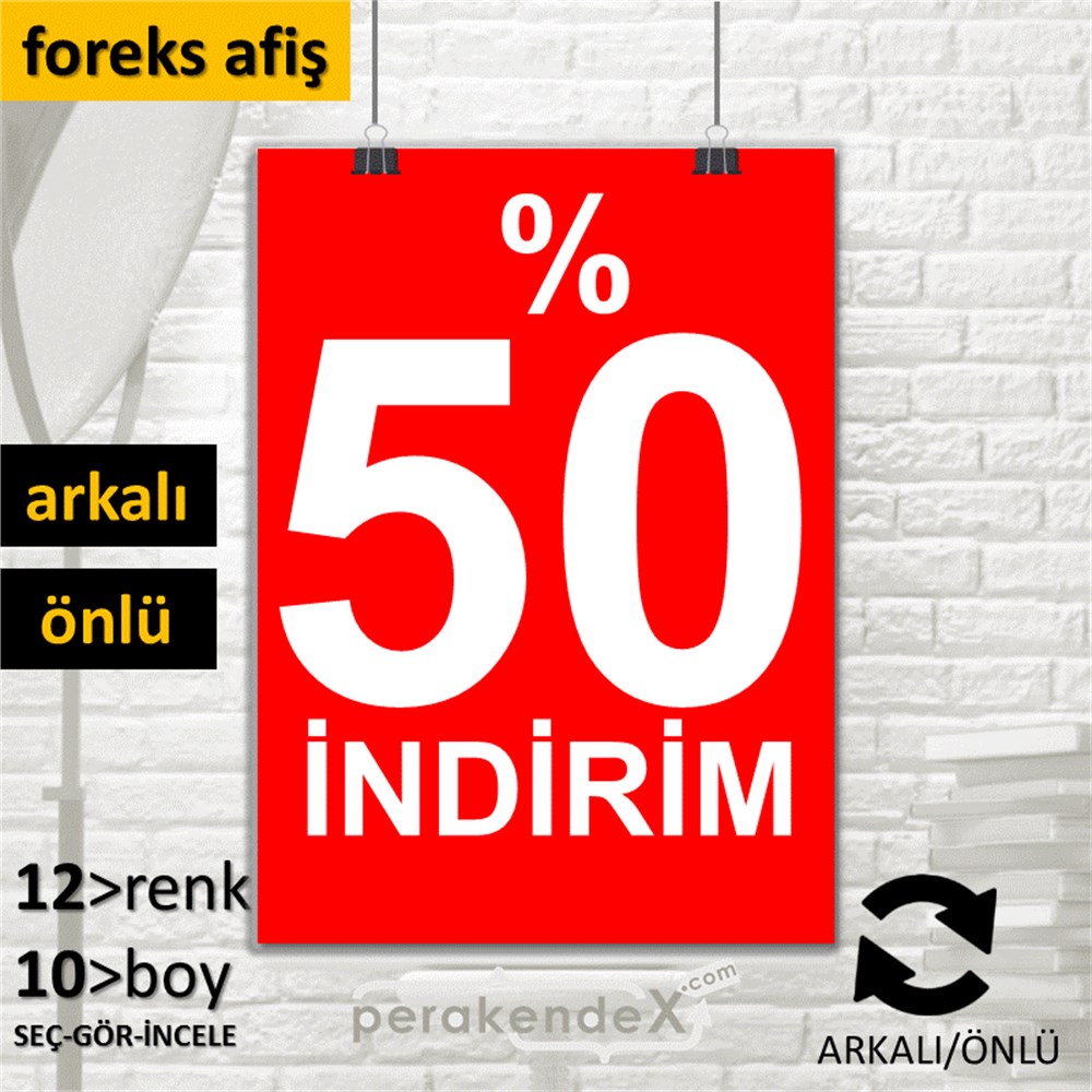 yüzde 50 indirim SERT PLASTİK POSTER -dikdörtgen,çift yön baskı