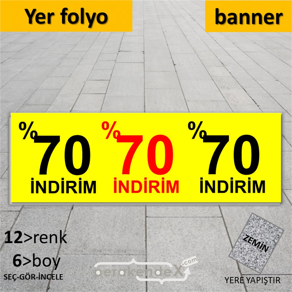 yüzde 70 indirim YER ZEMİNE YAPIŞAN BANNER -dikdörtgen,tek yön baskı