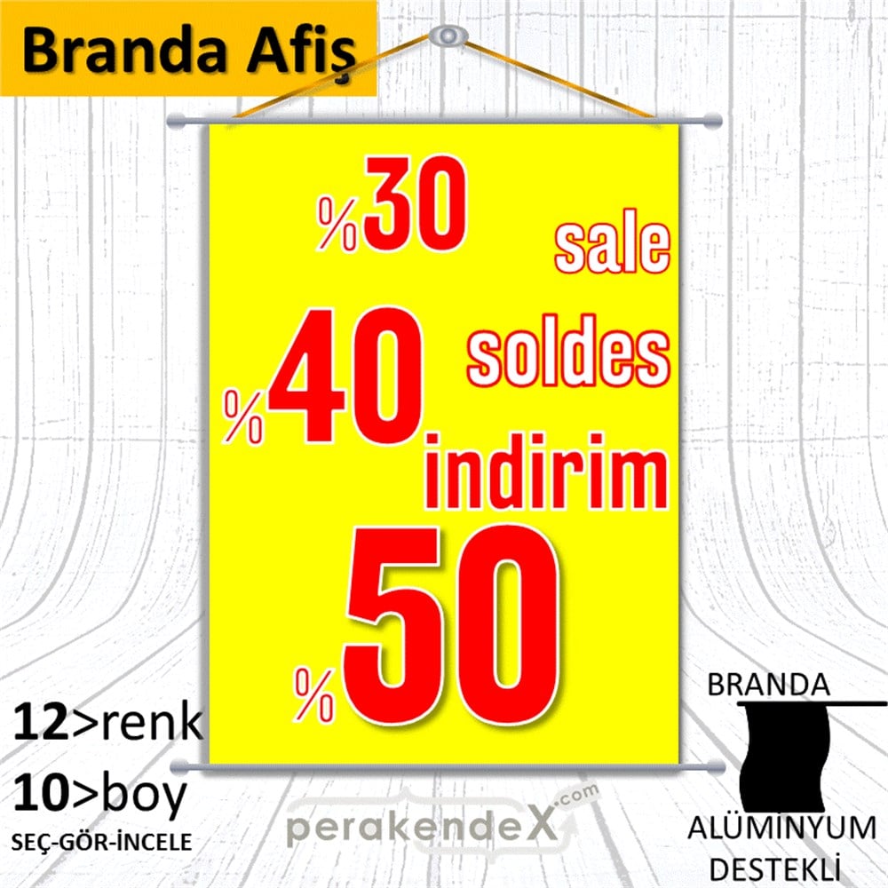 yüzde(50-40-30) indirim sale BRANDA AFİŞİ -dikdörtgen,tek yön baskı