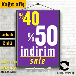 %40 %50 İndirim Sale KAĞIT POSTER,  AFİŞ -dikdörtgen,çift yön baskı