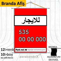 Arapça Kiralık Yazısı 005 BRANDA POSTER,  AFİŞ -dikdörtgen,tek yön baskıbranda poster,  afiş
