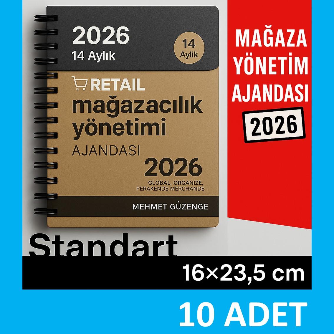 10 adet MAĞAZA YÖNETİM AJANDASI 2026 --Natürel -Standart Boy - 14 AYLIK//MAĞAZA YÖNETİM AJANDASI
