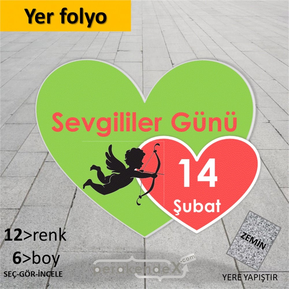 14 şubat sevgililer günü eros YER - ZEMİN FOLYO,  VİNİL -Kalp,tek yön baskı