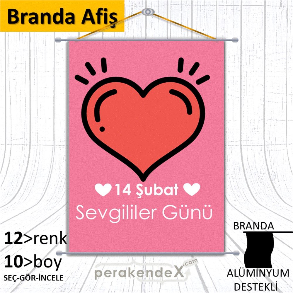 14 Şubat Sevgililer Günü kalbi BRANDA POSTER,  AFİŞ -dikdörtgen,tek yön baskı
