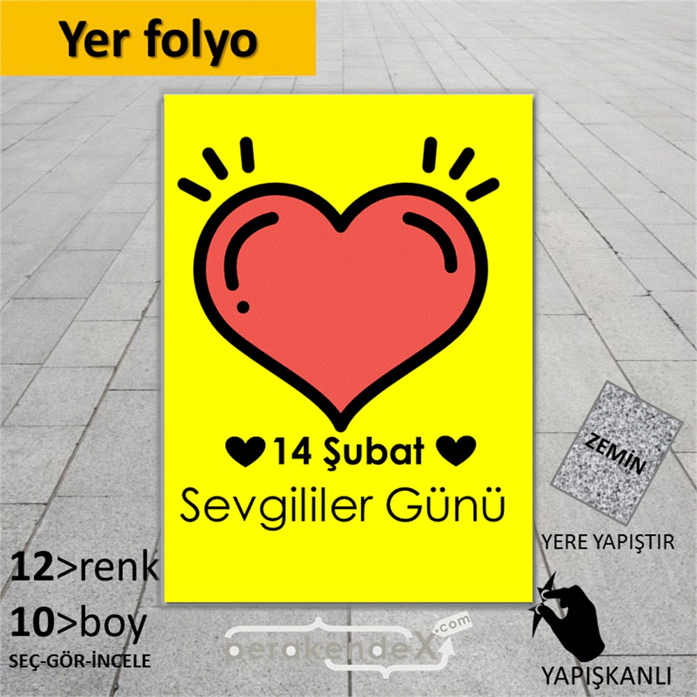 14 Şubat Sevgililer Günü kalbi YER - ZEMİN FOLYO,  VİNİL -dikdörtgen,tek yön baskı