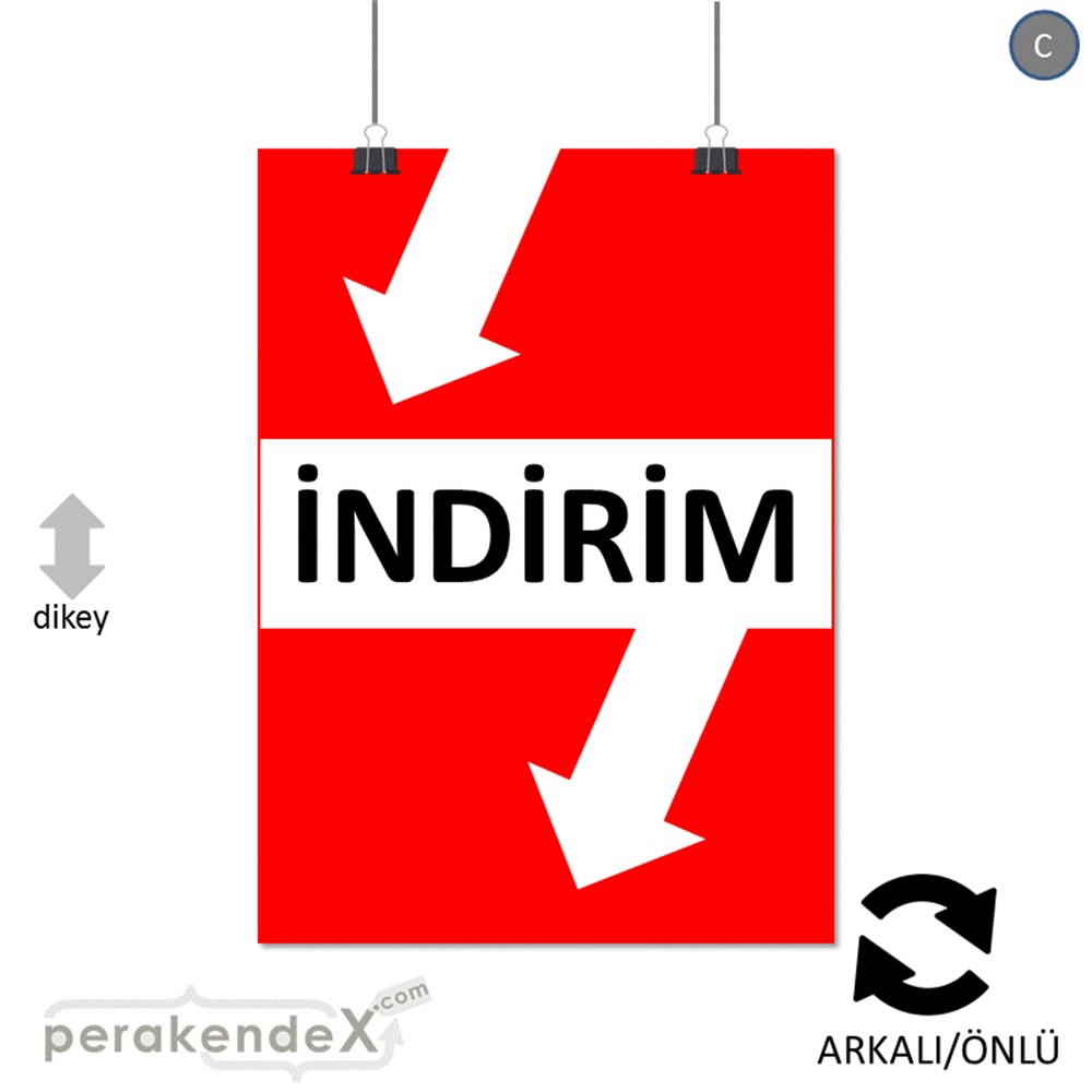 2 oklu indirim SERT PLASTİK POSTER -dikdörtgen,çift yön baskı