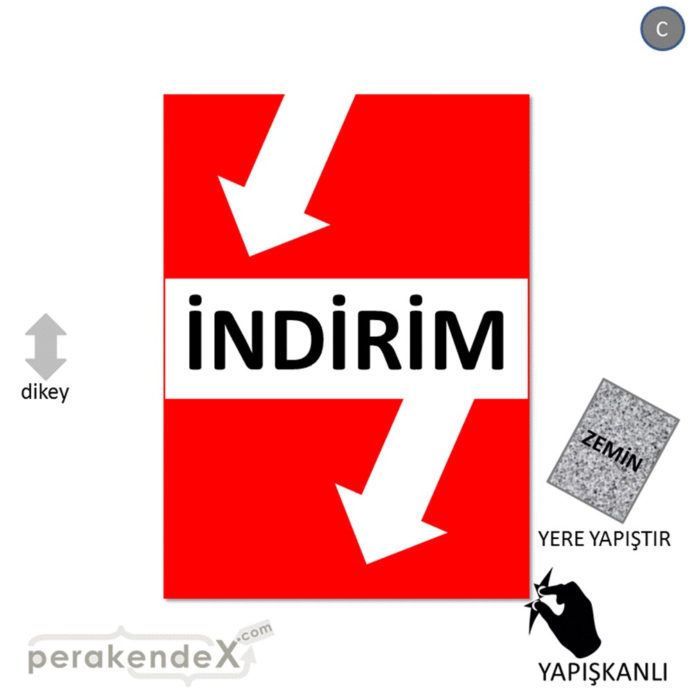 2 oklu indirim YER ZEMİNE YAPIŞIR -dikdörtgen,tek yön baskı