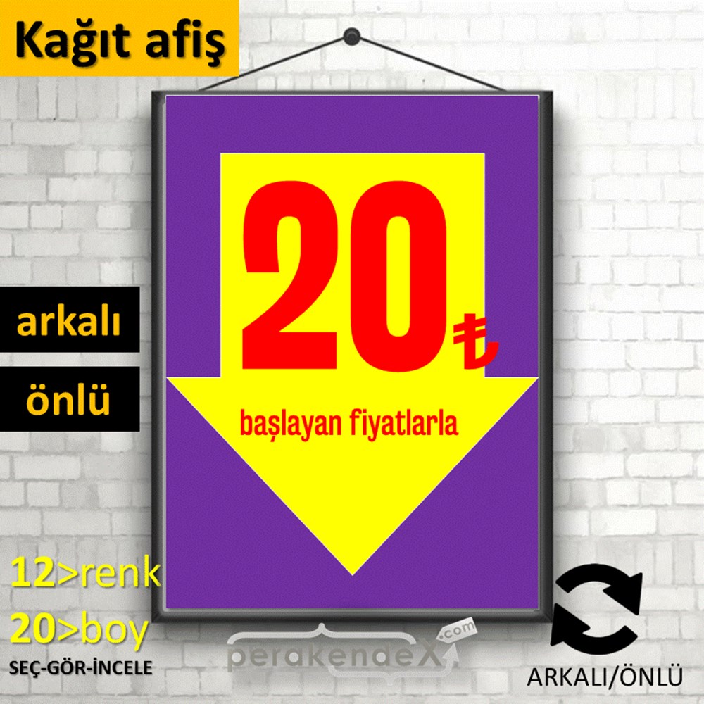 20 Tl Den Başlayan Fiyatlarla Fiyatlık KAĞIT POSTER,  AFİŞ -dikdörtgen,çift yön baskı