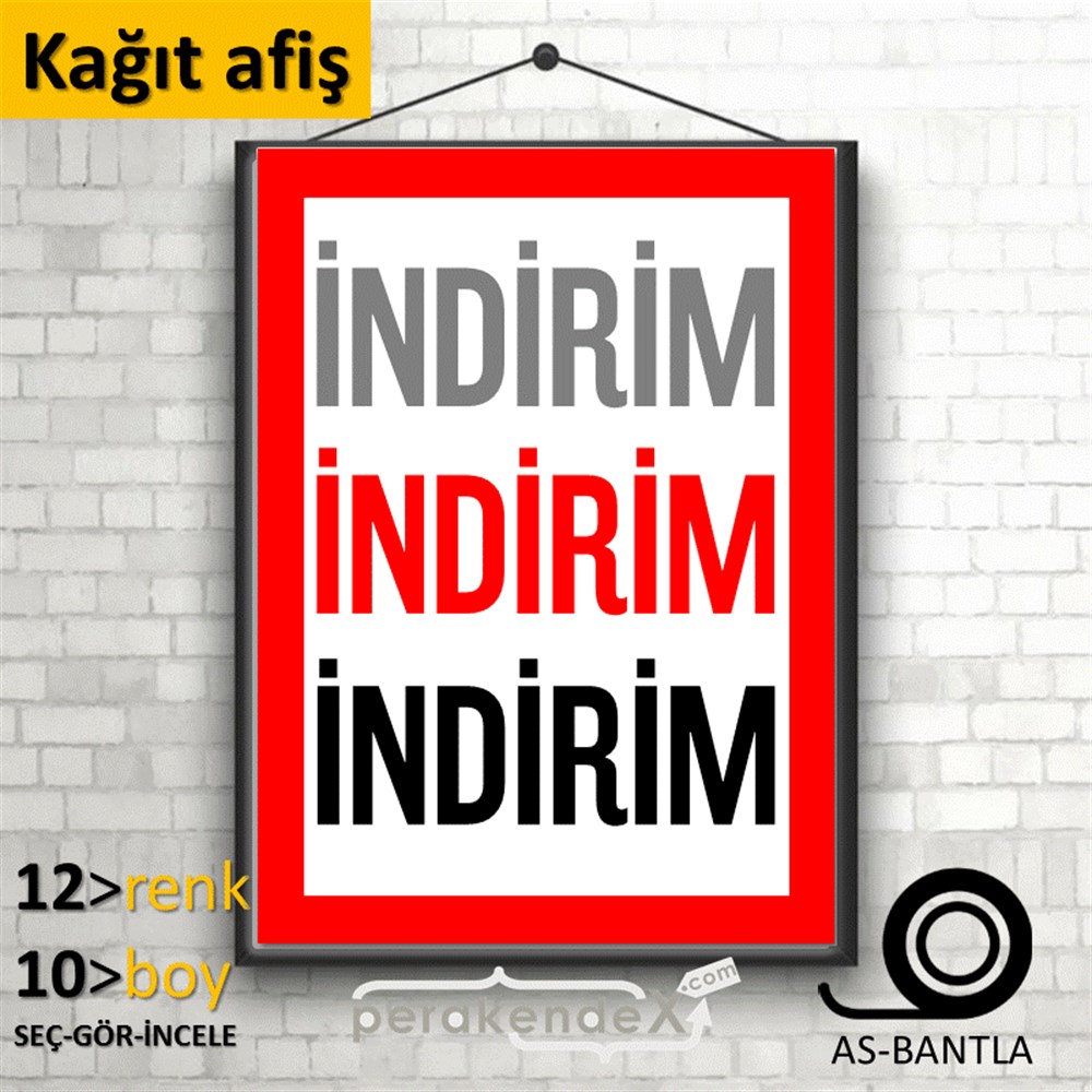 3-1X İndirim Kalın Çerçeveli KAĞIT POSTER,  AFİŞ -dikdörtgen,tek yön baskı
