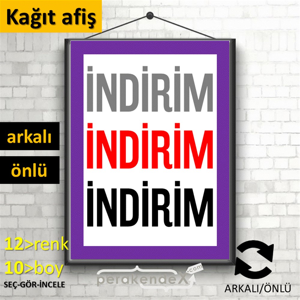 3-1X İndirim Kalın Çerçeveli KAĞIT POSTER,  AFİŞ -dikdörtgen,çift yön baskı
