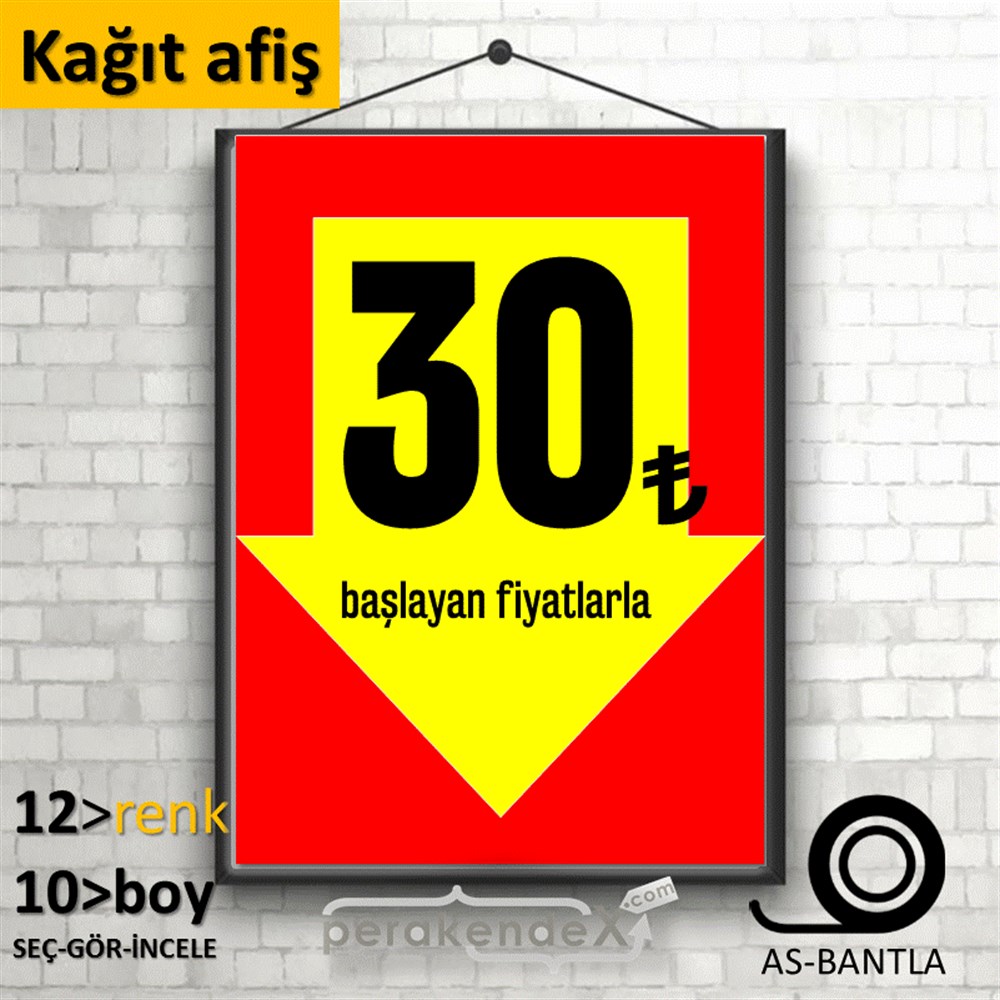 30 Tl Den Başlayan Fiyatlarla Fiyatlık KAĞIT POSTER,  AFİŞ -dikdörtgen,tek yön baskı