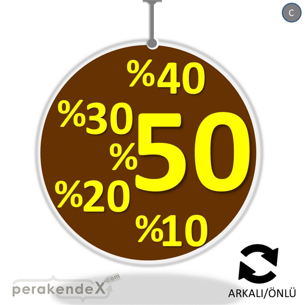 yüzde(50-40-30-20-10) indirim DÖNKARTI -oval,çift yön baskı