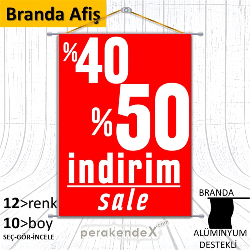 %40 %50 İndirim Sale BRANDA POSTER,  AFİŞ -dikdörtgen,tek yön baskı