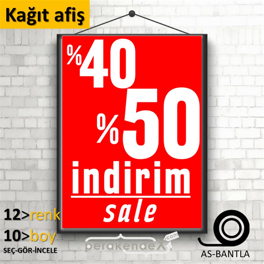 %40 %50 İndirim Sale KAĞIT POSTER,  AFİŞ -dikdörtgen,tek yön baskı