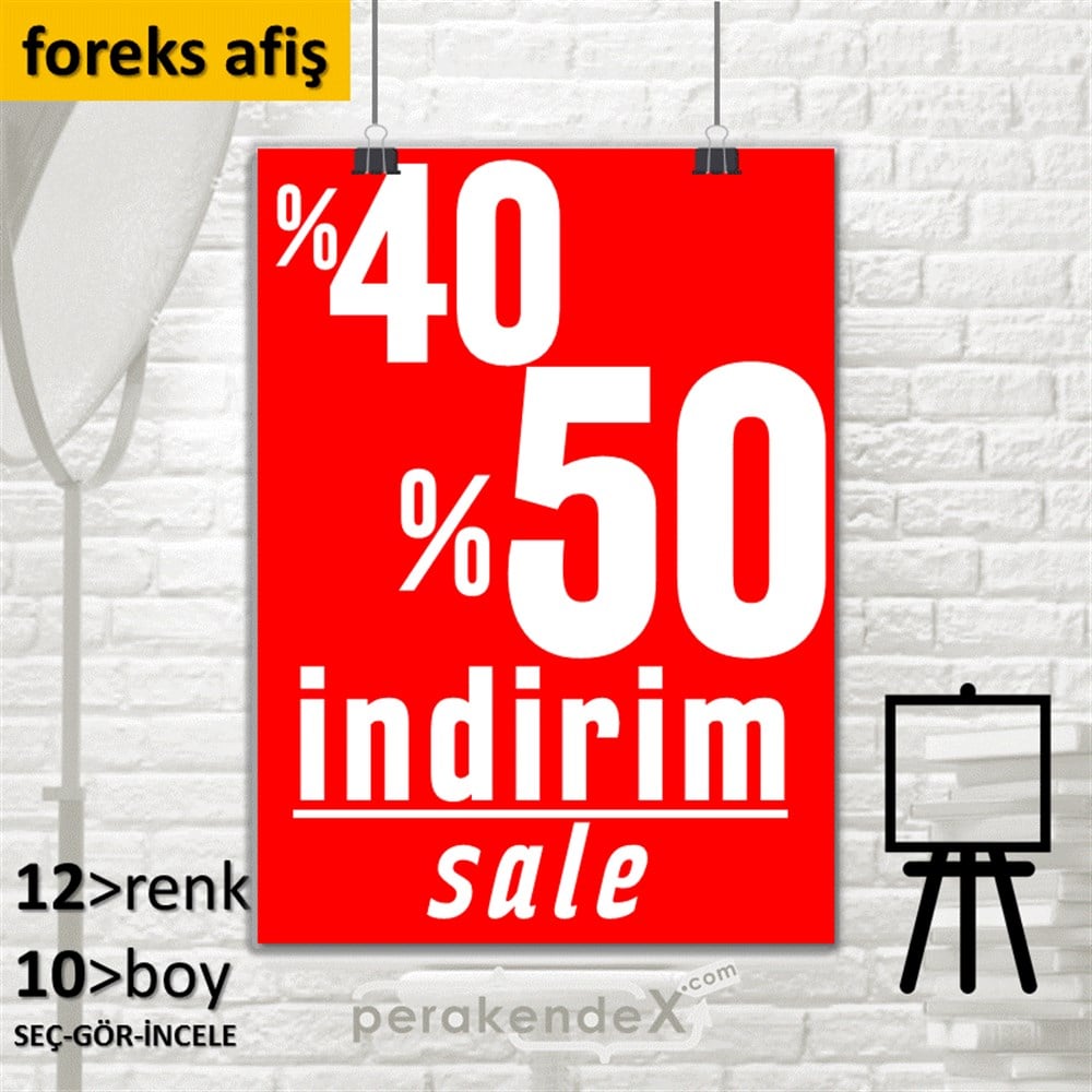 %40 %50 İndirim Sale SERT PLASTİK POSTER,  AFİŞ -dikdörtgen,tek yön baskı