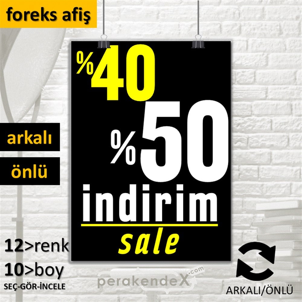 %40 %50 İndirim Sale SERT PLASTİK POSTER,  AFİŞ -dikdörtgen,çift yön baskı