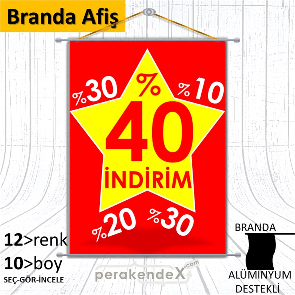 %40'A Kadar İndirim Yıldızlı Kademeli BRANDA POSTER,  AFİŞ -dikdörtgen,tek yön baskı