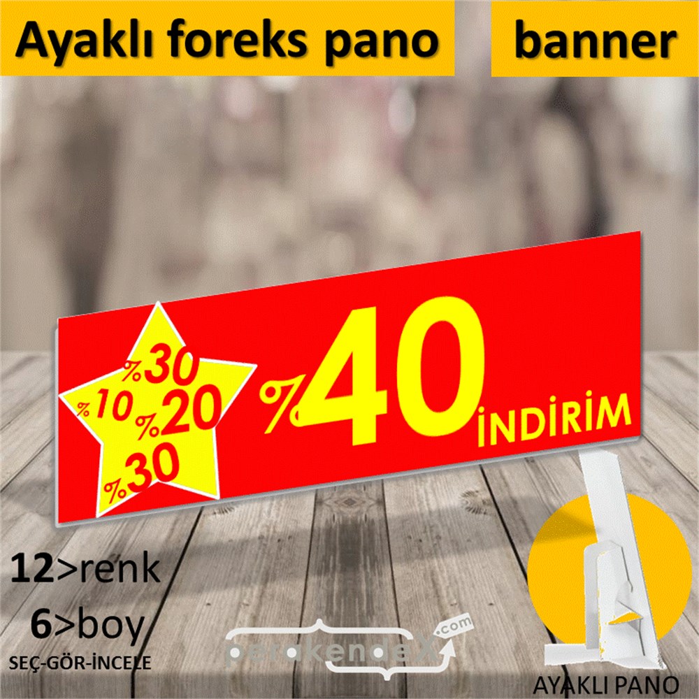 %40'A Kadar İndirim Yıldızlı Kademeli KARTON AYAKLI POSTER,  PANO (BANNER) -dikdörtgen,tek yön baskı