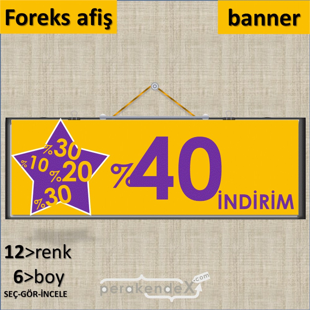 %40'A Kadar İndirim Yıldızlı Kademeli SERT PLASTİK POSTER,  AFİŞ (BANNER) -dikdörtgen,tek yön baskı