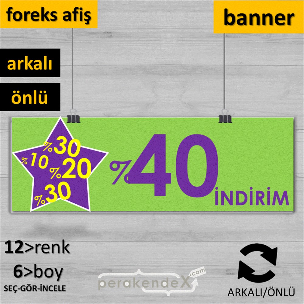 %40'A Kadar İndirim Yıldızlı Kademeli SERT PLASTİK POSTER,  AFİŞ (BANNER) -dikdörtgen,çift yön baskı