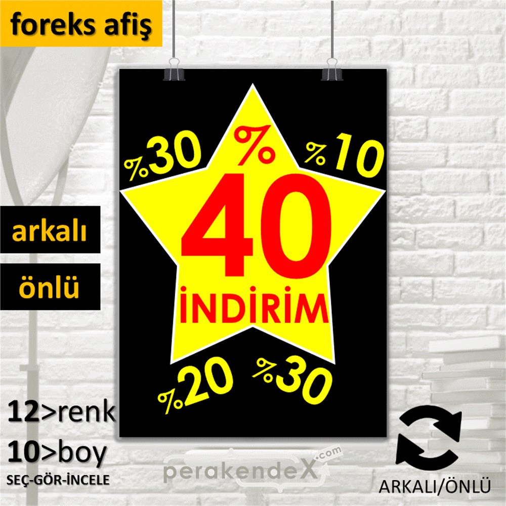 %40'A Kadar İndirim Yıldızlı Kademeli SERT PLASTİK POSTER,  AFİŞ -dikdörtgen,çift yön baskı