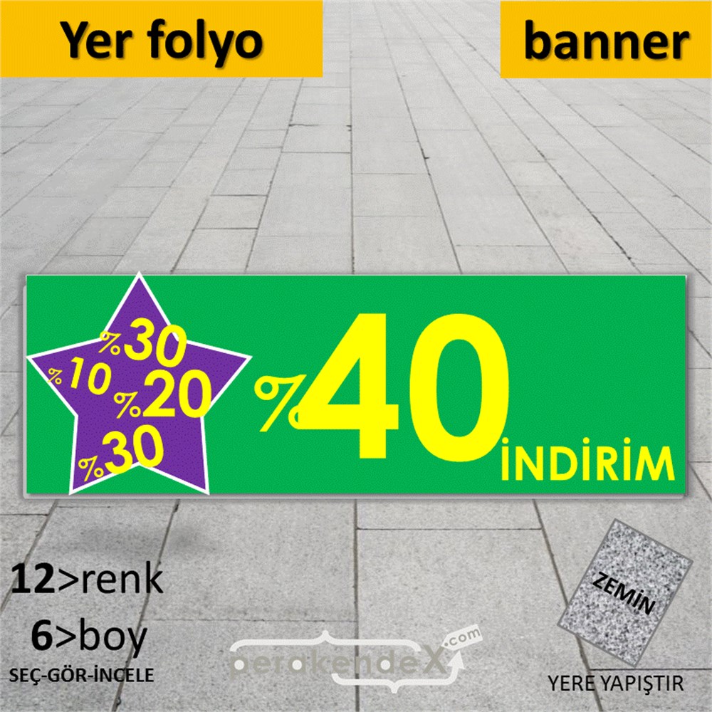 %40'A Kadar İndirim Yıldızlı Kademeli YER - ZEMİN FOLYO,  VİNİL (BANNER) -dikdörtgen,tek yön baskı