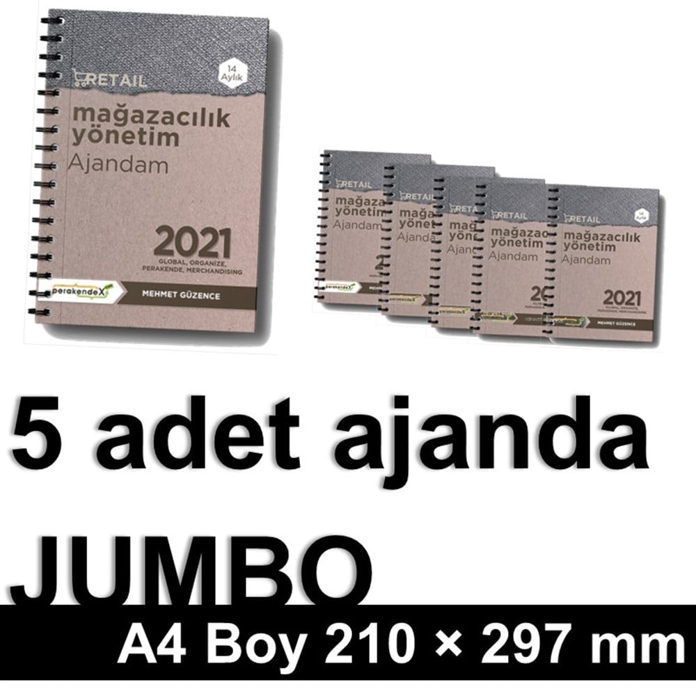 5 adet MAĞAZA YÖNETİM AJANDASI 2021 --Natürel Renk - JUMBO BOY - 14 AYLIKmağaza yönetim ajandası
