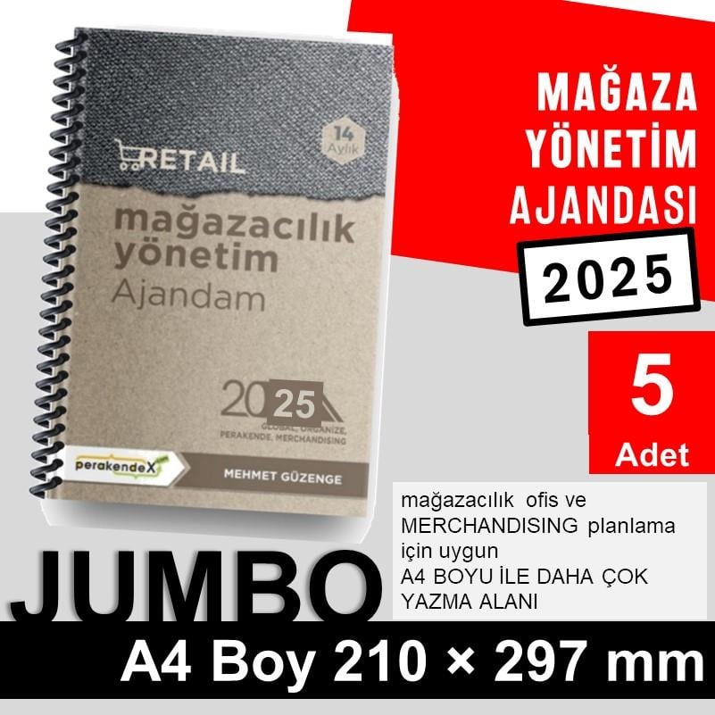 5 adet MAĞAZA YÖNETİM AJANDASI 2025 --Natürel -JUMBO BOY - 14 AYLIK//MAĞAZA YÖNETİM AJANDASI